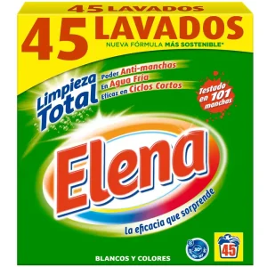 Elena Detergente para lavadora, adecuado para ropa blanca y de color, formato polvo – 45 dosis